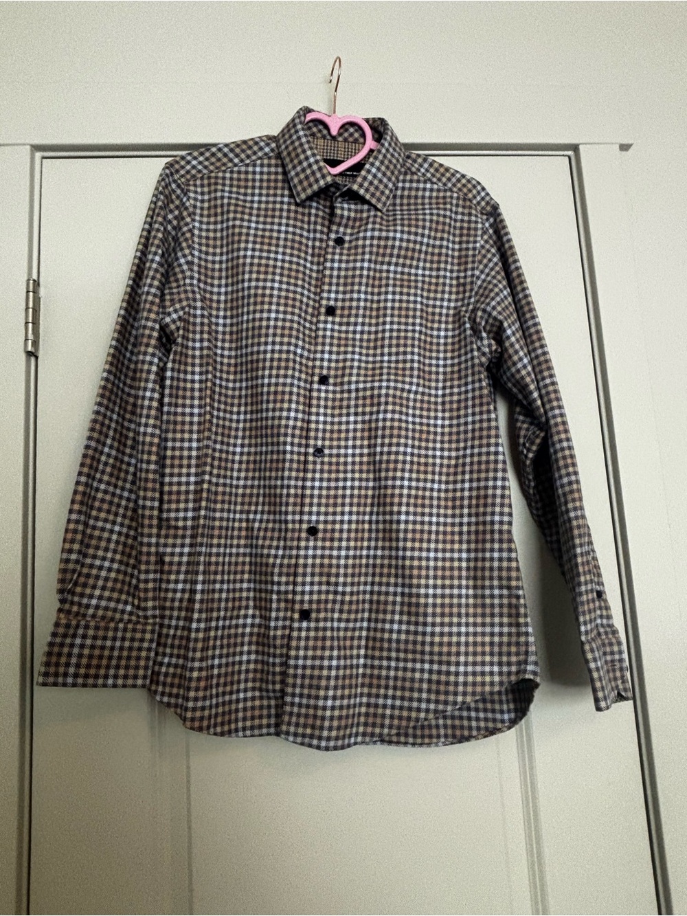 Hart Schaffner Marx Brown and Blue Checked Dress Shirt